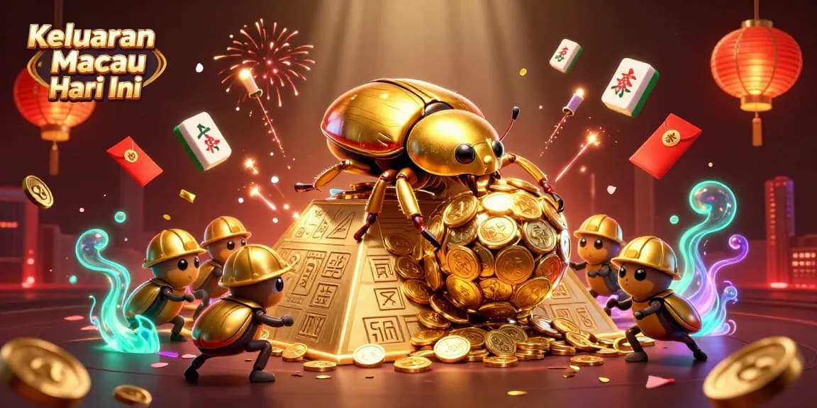 Keluaran Macau Hari Ini showcases a vibrant 3D illustration blending unique casino elements and characters for dynamic gaming excitement.