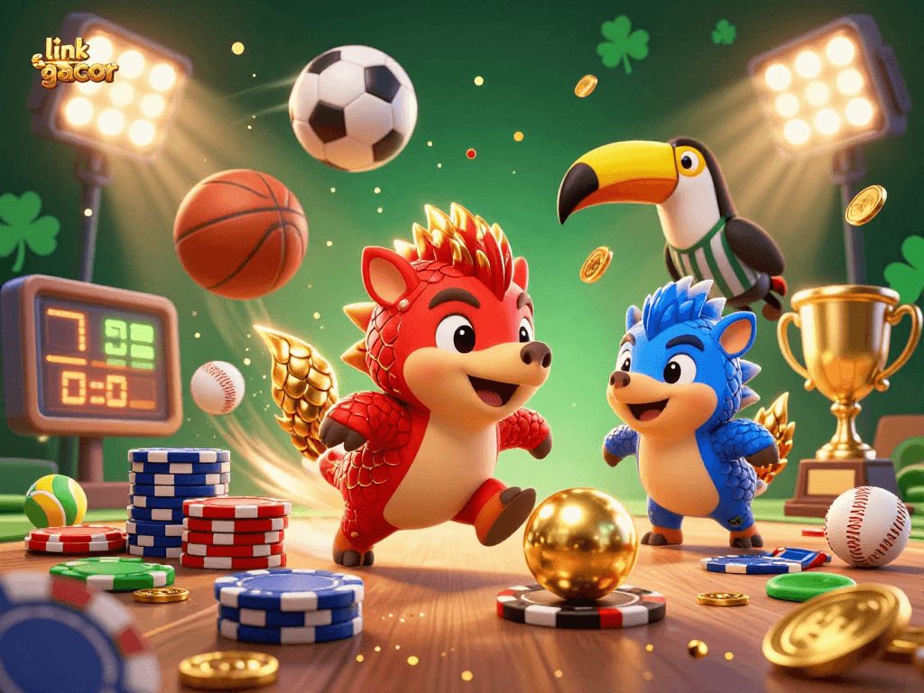 Engage in action-packed gaming with link slot gacor while rival pangolins roll into golden balls amidst a thrilling casino atmosphere.