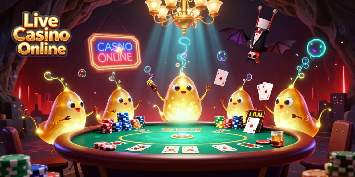 Experience thrilling action at Live Casino Online with a vibrant 3D cartoon casino scene.