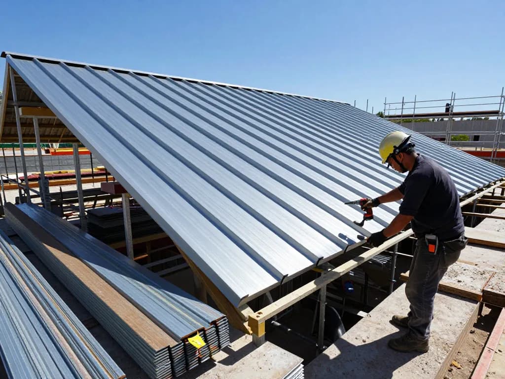 Durable หลังคาเมทัลชีท installation on a sunny construction site, showcasing quality and efficiency.