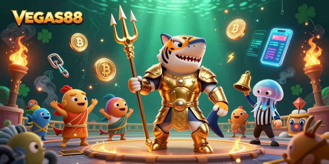 Play to win at VEGAS88 with epic slots featuring golden gladiator shark and exciting rewards.