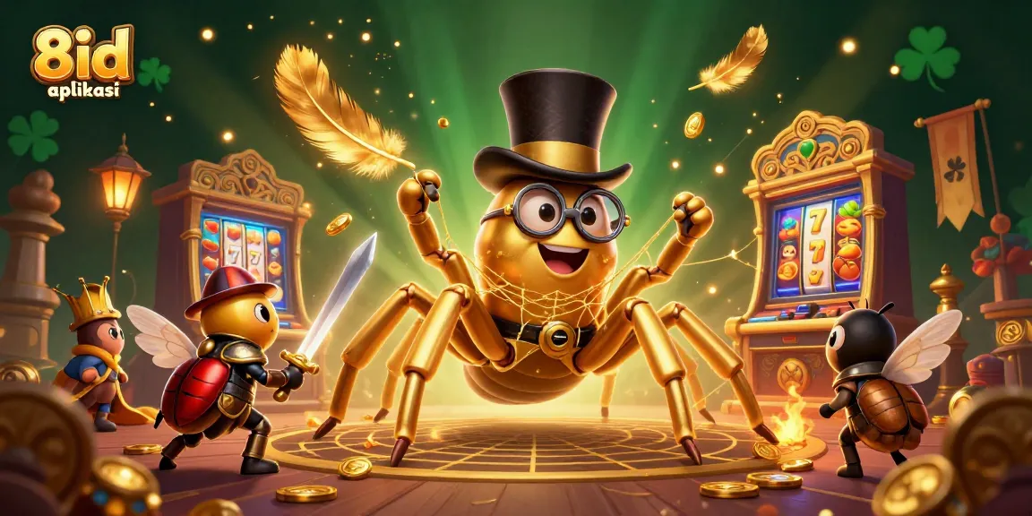 Play on 8id aplikasi with vibrant visuals showcasing exciting slot machine games and dynamic gambling elements.