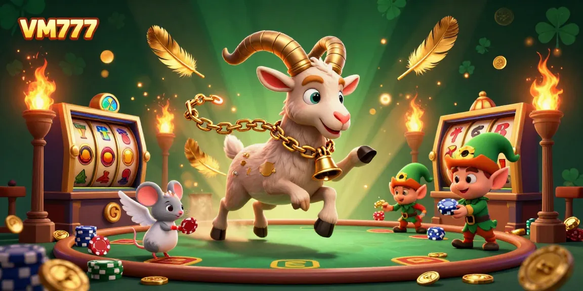 Experience the fun of VM777 with a vibrant casino scene featuring characters and gambling elements.