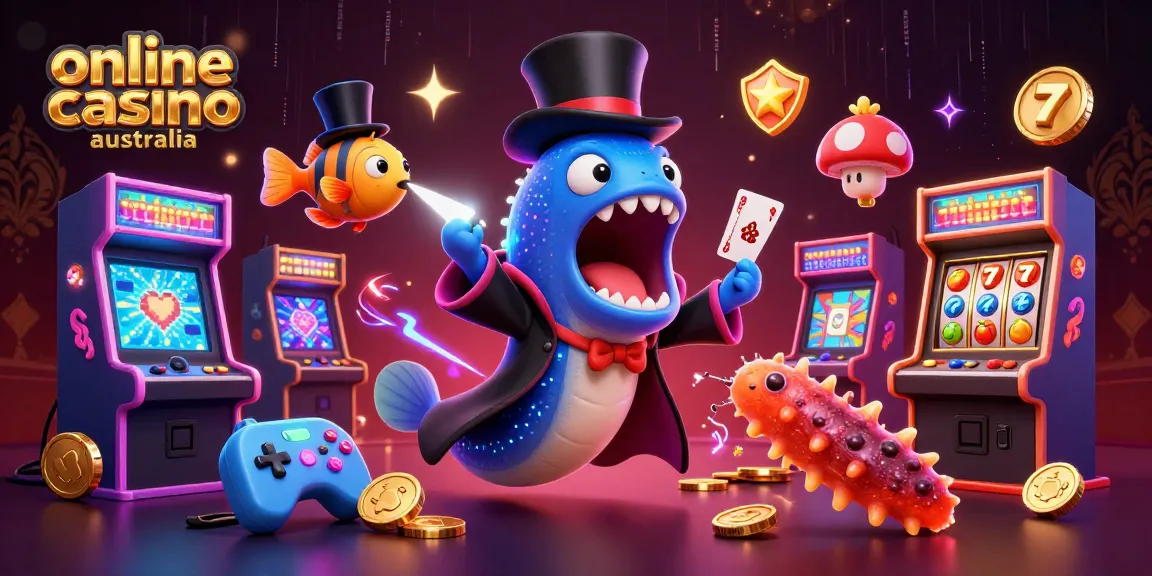 Experience online casino Australia in a vibrant 3D illustration with colorful characters and gaming elements.