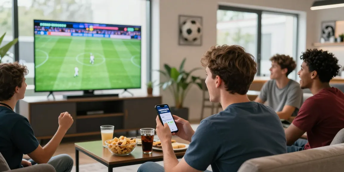 Fans enjoying a dynamic sports betting experience at TEMPOTOTO, with a smartphone showing live odds.
