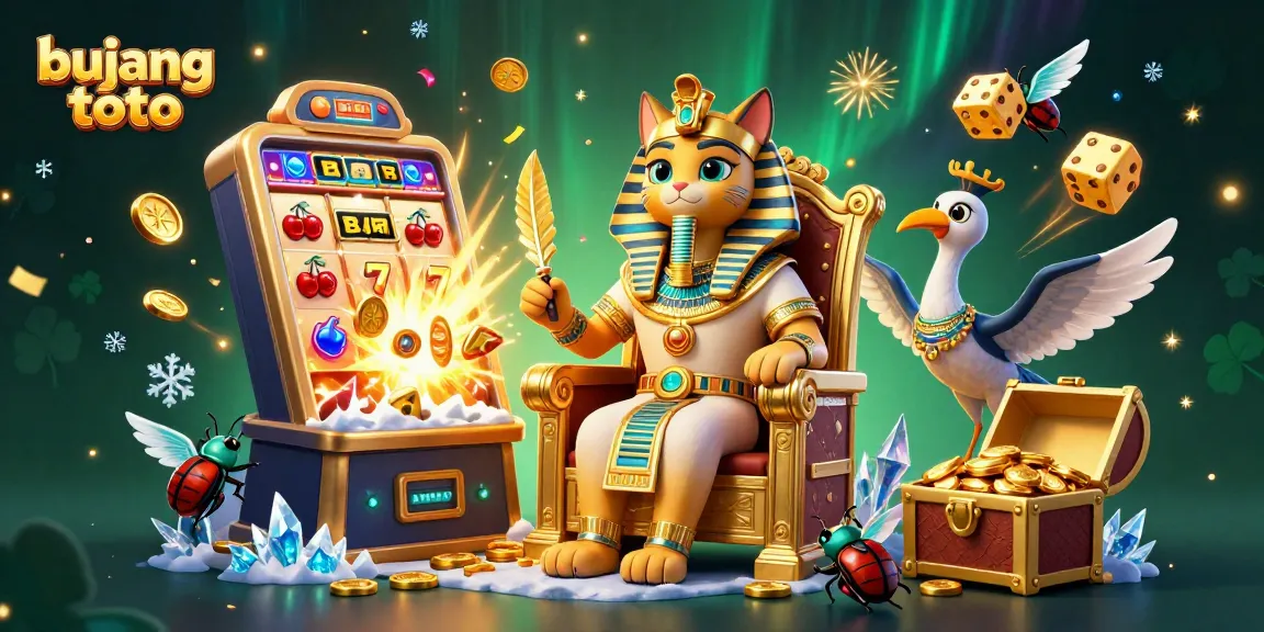 Menggandakan peluang kemenangan dengan Bujang Toto, ilustrasi kasino dan jackpot penuh warna.