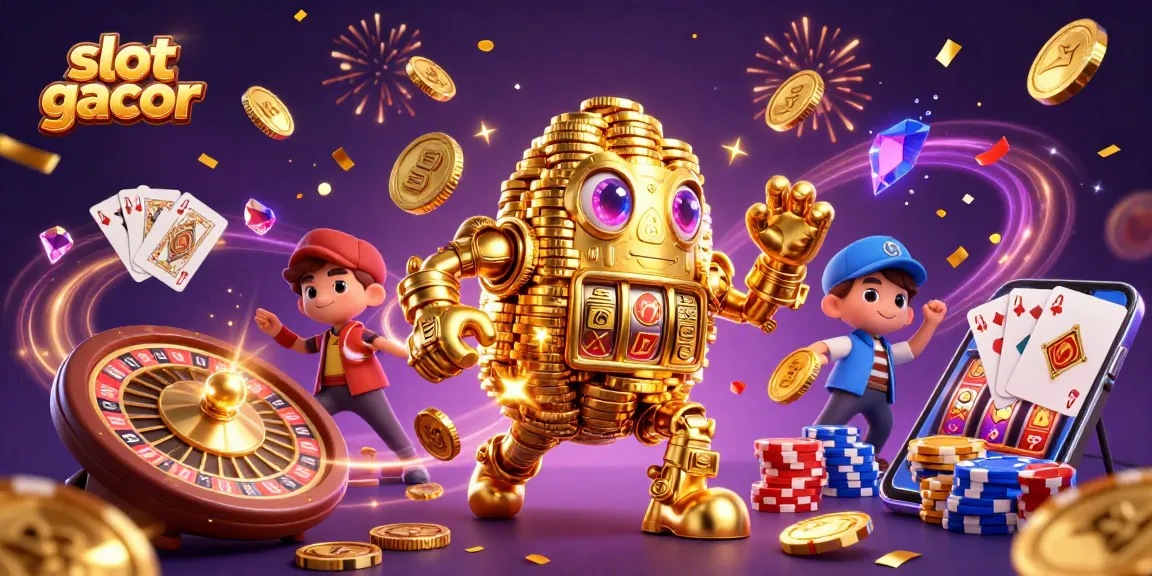 Temukan keberuntungan bermain slot gacor dengan golem emas menyala dan simbol mesin slot.