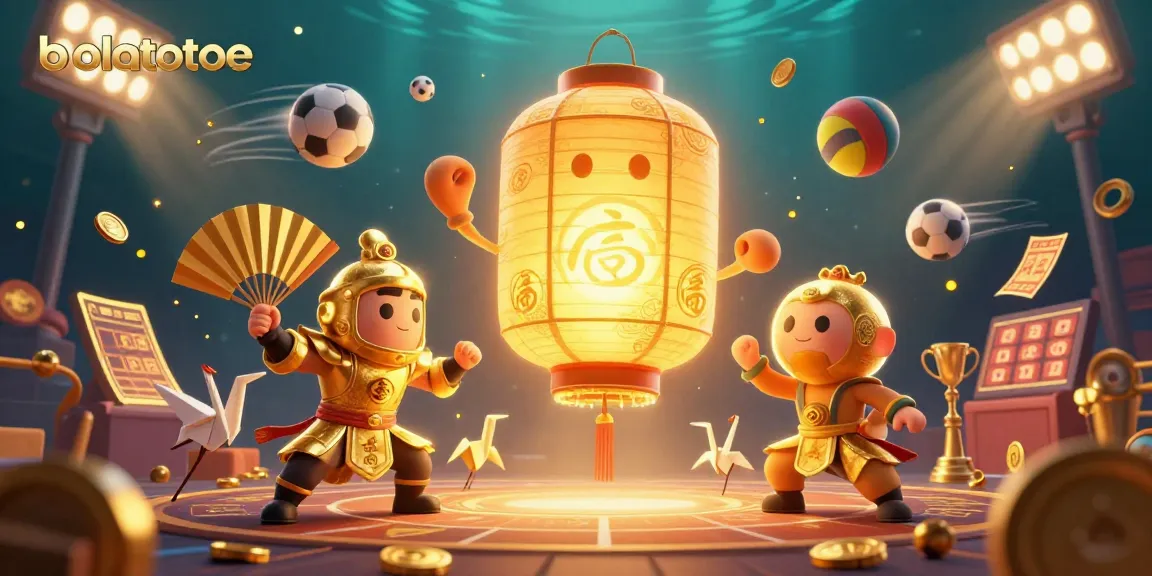 Engage with bolatotoe's vibrant casino scene featuring animated sports elements and a glowing spirit.