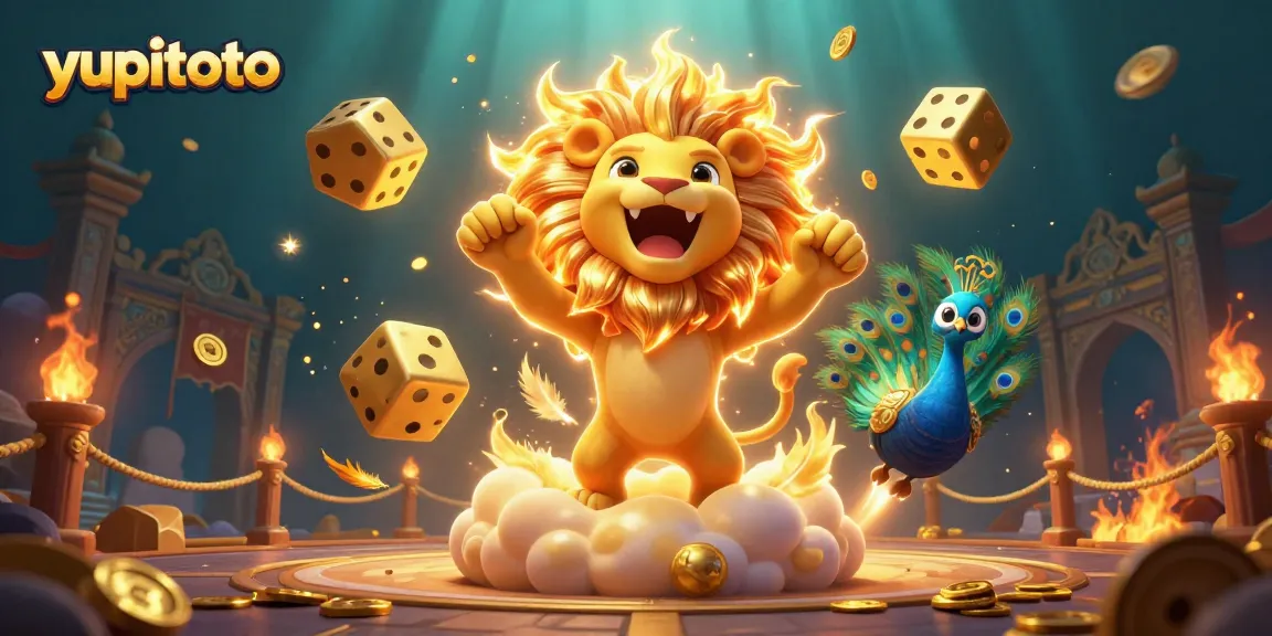 Yupitoto menghadirkan kemeriahan kasino dengan karakter singa dan dadu emas, optimal untuk pemain slot.