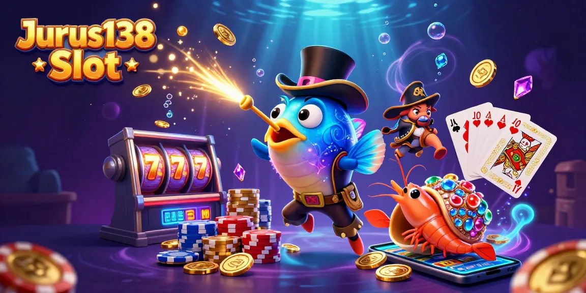 Engage with Jurus138 Slot featuring a deep-sea anglerfish, pirate shrimp, and treasure snail amidst golden coins.