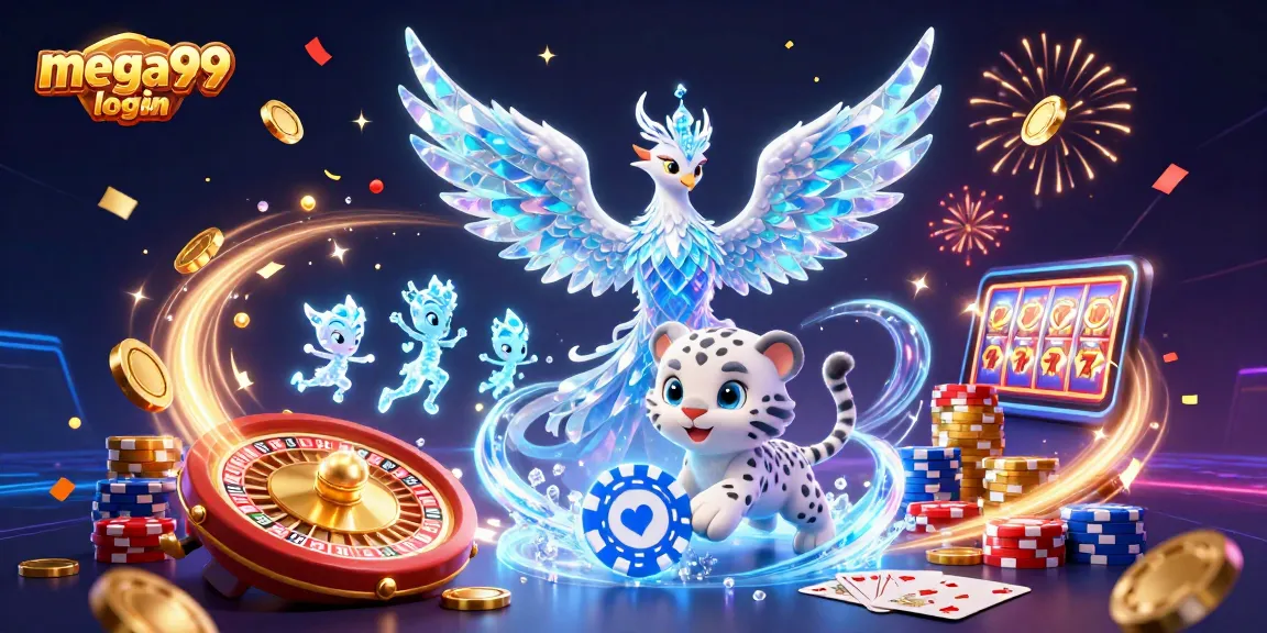 Win big with mega99 login at dynamic slots featuring vibrant characters and casino elements.